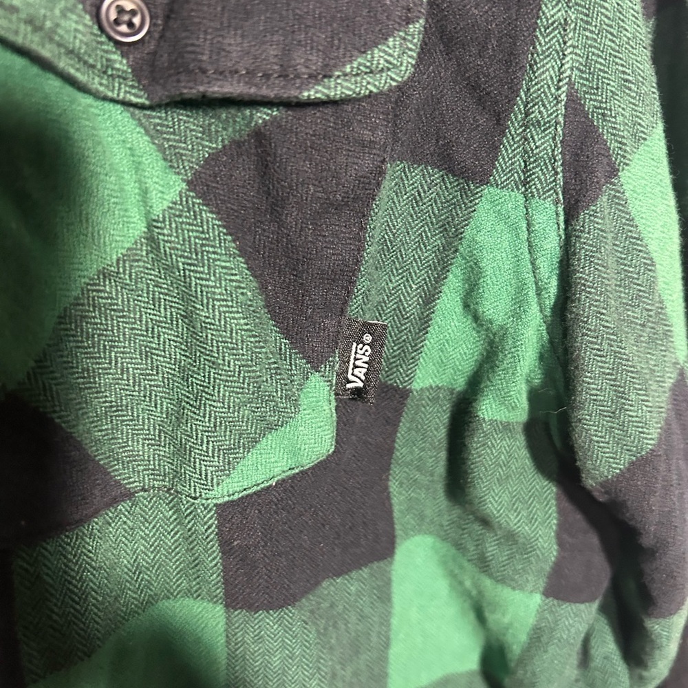 Vans Men's Green Black Checked Plaid Flannel Button Up Size Medium - Picture 3 of 10